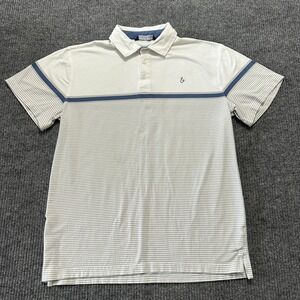 Tackle & Tides Mens Polo Shirt Size L White‎ Gray Striped Stretch Short Sleeve